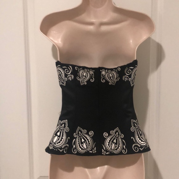 WHBM black embroidered bustier strapless top Sz 0 - Picture 4 of 6